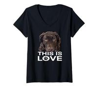 Women's This is Love Chocolate Lab Dog Brown Labrador Retriever Love V-Neck T-Shirt