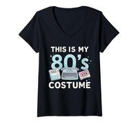 Womens This Is My 80's Costume Funky Throwback Illustration V-Neck T-Shirt