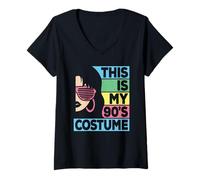 Womens This Is My 90's Costume Women 1990s 90s Outfit Disco Party V-Neck T-Shirt