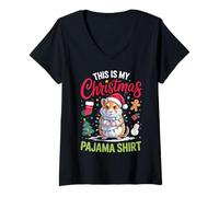 Womens This is My Christmas Pajama Shirt Funny Hamster Holiday Wear V-Neck T-Shirt