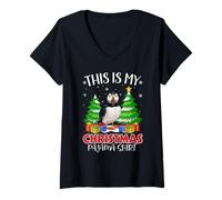 Womens This is My Christmas Pajama Shirt Puffin Xmas PJs V-Neck T-Shirt