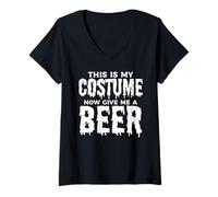 Womens This is My Costume Now Give Me A Beer - Halloween V-Neck T-Shirt