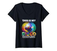 Women's This is My Disco Costume Rainbow Mirror Ball Party Dance V-Neck T-Shirt
