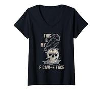 Womens This is My F Caw-F Face Funny Grumpy Crow Reaction Coworker V-Neck T-Shirt