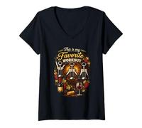 Women's This is My Favorite Workout Corkscrew Wine Lover Sommelier V-Neck T-Shirt