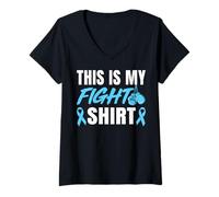 Womens This is My Fight Shirt Prostate Cancer Awareness Blue Ribbon V-Neck T-Shirt