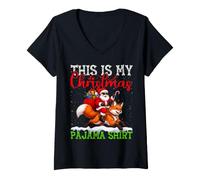 Women's This is My Fox Ugly Christmas Pajama Sweater Xmas V-Neck T-Shirt