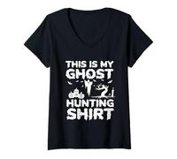Women's This is My Ghost Hunting Shirt Spooky Halloween V-Neck T-Shirt