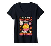Womens THIS IS MY HALLOWEEN COSTUME AND IT’S MY BIRTHDAY V-Neck T-Shirt