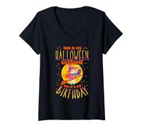 Womens THIS IS MY HALLOWEEN COSTUME AND IT’S MY BIRTHDAY V-Neck T-Shirt