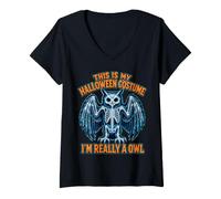 Women's This is My Halloween Costume I'm Really an Owl Skeleton V-Neck T-Shirt