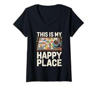 Women's This is My Happy Place Jigsaw Puzzle Coffee Lover V-Neck T-Shirt