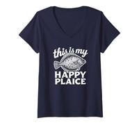 Womens This Is My Happy Plaice Fish Plaice Pun V-Neck T-Shirt