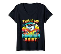 Womens This Is My Hawaiian Shirt Funny Tropical Shark Luau Summer V-Neck T-Shirt