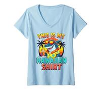 Womens This Is My Hawaiian Shirt Funny Tropical Shark Luau Summer V-Neck T-Shirt