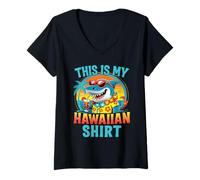 Womens This Is My Hawaiian Shirt Funny Tropical Shark Luau Summer V-Neck T-Shirt
