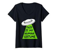 Womens This is My Human Costume - Alien UFO Spaceship Halloween ET V-Neck T-Shirt