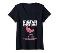 Women's This is My Human Costume Flamingo Bowling V-Neck T-Shirt