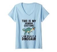 Women's This is My Human Costume I Am Really A Dinosaur V-Neck T-Shirt