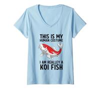 Women's This is My Human Costume I Am Really A Koi Fish V-Neck T-Shirt