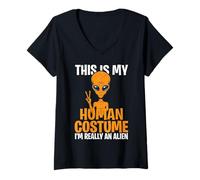 Womens This is My Human Costume I’m Really an Alien Halloween V-Neck T-Shirt