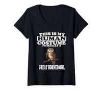 Womens This is My Human Costume I'm A Great Horned Owl V-Neck T-Shirt
