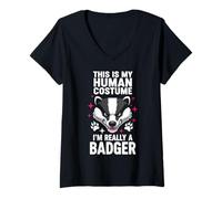 Womens This is My Human Costume I'm Really A Badger V-Neck T-Shirt