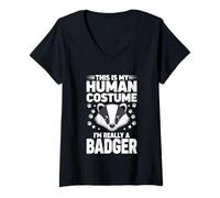 Womens This is My Human Costume I'm Really A Badger V-Neck T-Shirt