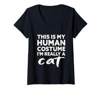 Women's This is My Human Costume I'm Really a cat V-Neck T-Shirt