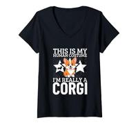 Women's This is My Human Costume I'm Really A Corgi V-Neck T-Shirt