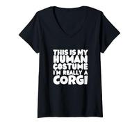 Women's This is My Human Costume I'm Really A Corgi V-Neck T-Shirt