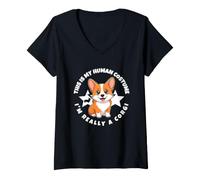 Women's This is My Human Costume I'm Really A Corgi V-Neck T-Shirt