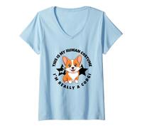 Women's This is My Human Costume I'm Really A Corgi V-Neck T-Shirt