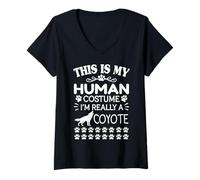 Womens This is My Human Costume I'm Really A Coyote Halloween Wolf V-Neck T-Shirt