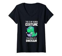 Womens This is My Human Costume I'm Really a Dinosaur - Dino Lovers V-Neck T-Shirt