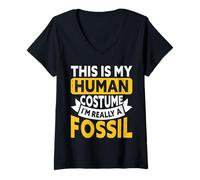 Womens This Is My Human Costume Im Really A Fossil V-Neck T-Shirt