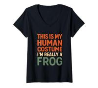 Womens This is My Human Costume I'm Really A Frog V-Neck T-Shirt