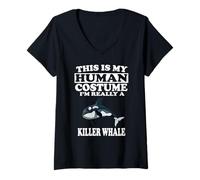 Women's This is My Human Costume I'm Really A Killer Whale T-Shirt V-Neck T-Shirt
