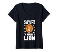 Womens This is My Human Costume I'm Really A Lion V-Neck T-Shirt