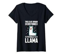Women's This is My Human Costume I'm Really A Llama V-Neck T-Shirt