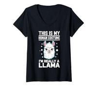 Womens This is My Human Costume I'm Really A Llama V-Neck T-Shirt