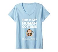Womens This Is My Human Costume I'm Really a Monkey Halloween V-Neck T-Shirt
