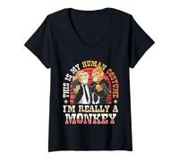 Women's This is My Human Costume I'm Really A Monkey V-Neck T-Shirt