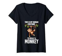 Womens This is My Human Costume I'm Really A Monkey V-Neck T-Shirt