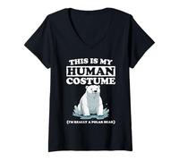 Womens This is My Human Costume I'm Really A Polar Bear Halloween V-Neck T-Shirt