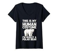 Women's This is My Human Costume I'm Really A Polar Bear V-Neck T-Shirt
