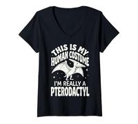 Women's This is My Human Costume I'm Really A Pterodactyl V-Neck T-Shirt
