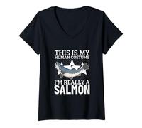 Women's This is My Human Costume I'm Really A Salmon V-Neck T-Shirt