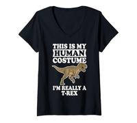 Women's This is My Human Costume I'm Really A T-Rex V-Neck T-Shirt