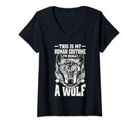 Women's This is My Human Costume I'm Really A Wolf V-Neck T-Shirt